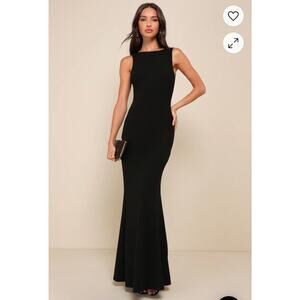 Lulus Love In Your Eyes Black Knotted Mermaid Maxi Dress Size Large MSRP $99